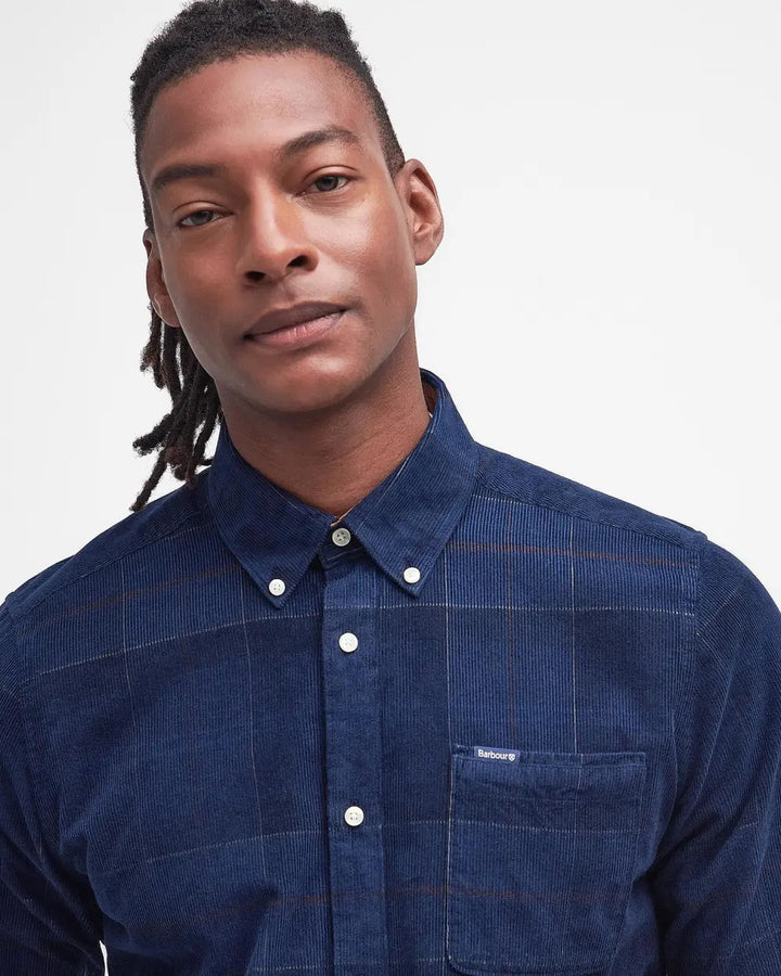 Blair Tailored Tartan Cord Shirt - Navy