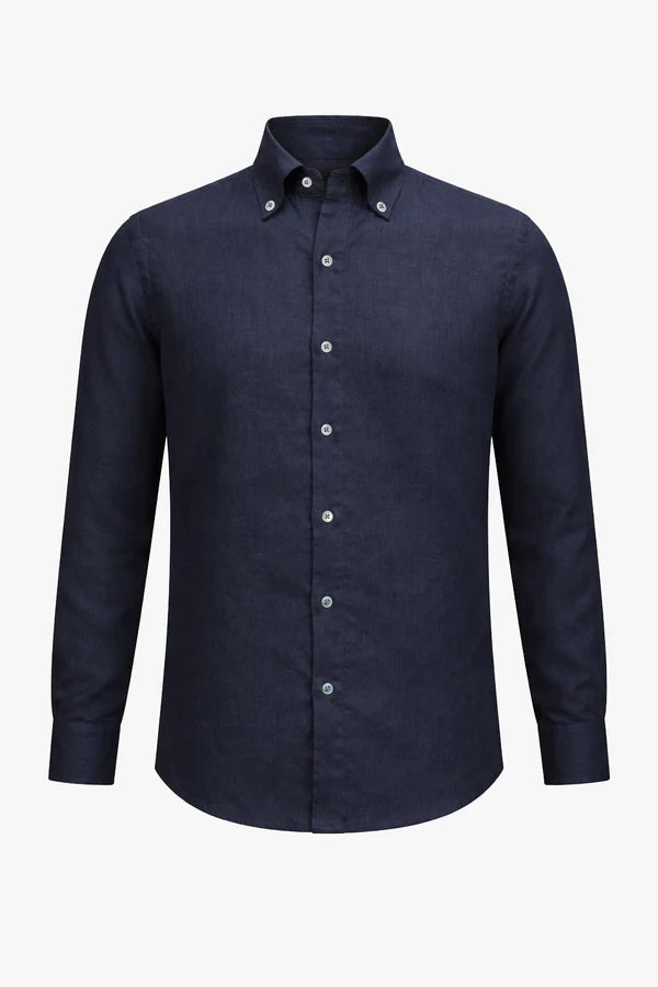 Enzo Button Down Linen Shirt - Navy