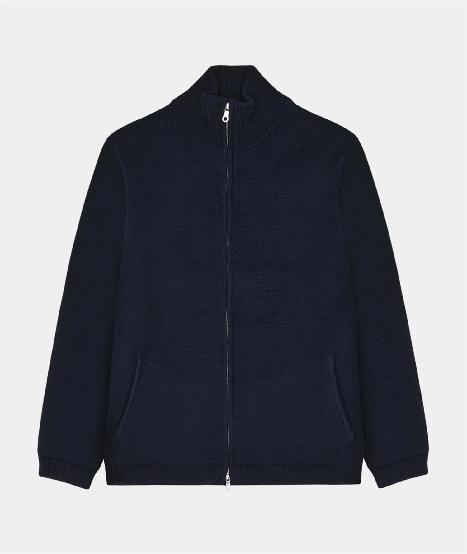 Zipper Knit Cardigan - Navy