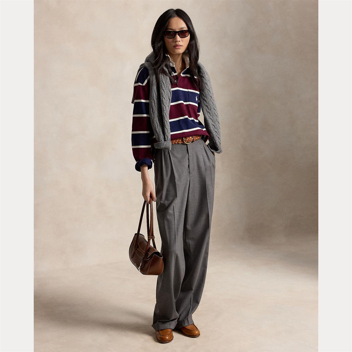 Oversize Cotton Rugby Shirt - Harvard Wine Multi