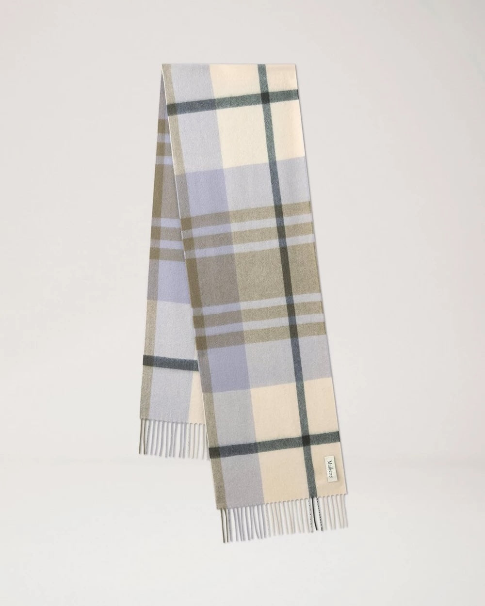 Small Check Merino Wool Scarf Eggshell & Olive Merino Wool