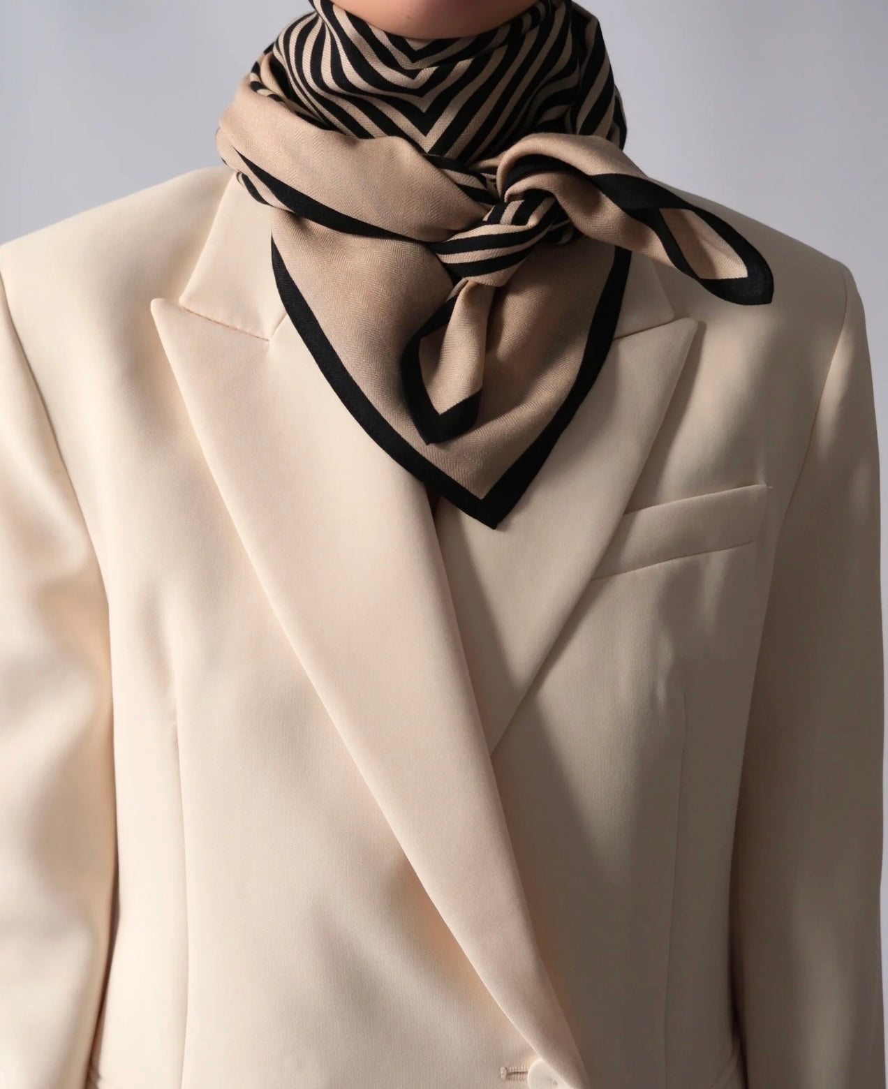 Striped Wool Scarf Sand & Black 90x90