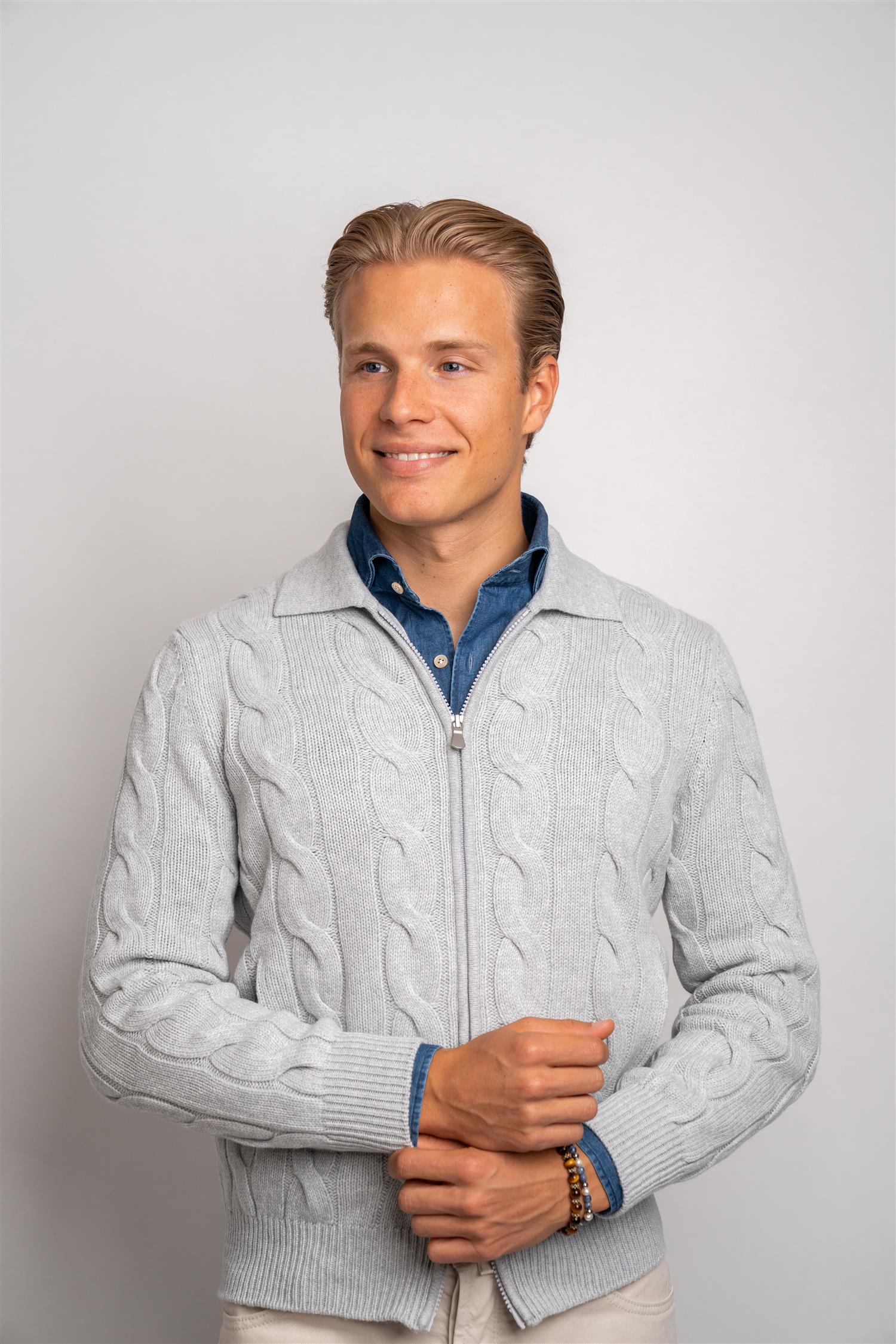 Full Zip Cable - Beige/Grey