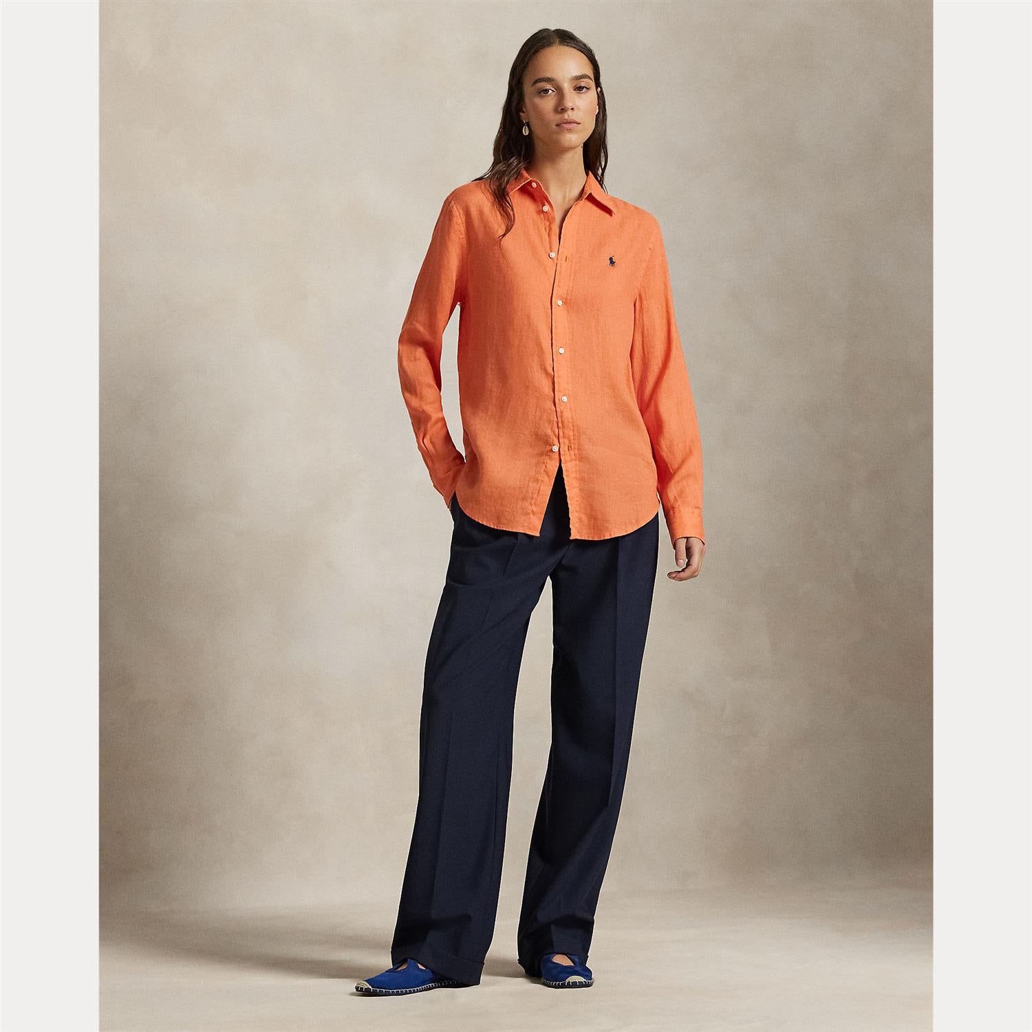 Classic Fit Linen Shirt True Orange