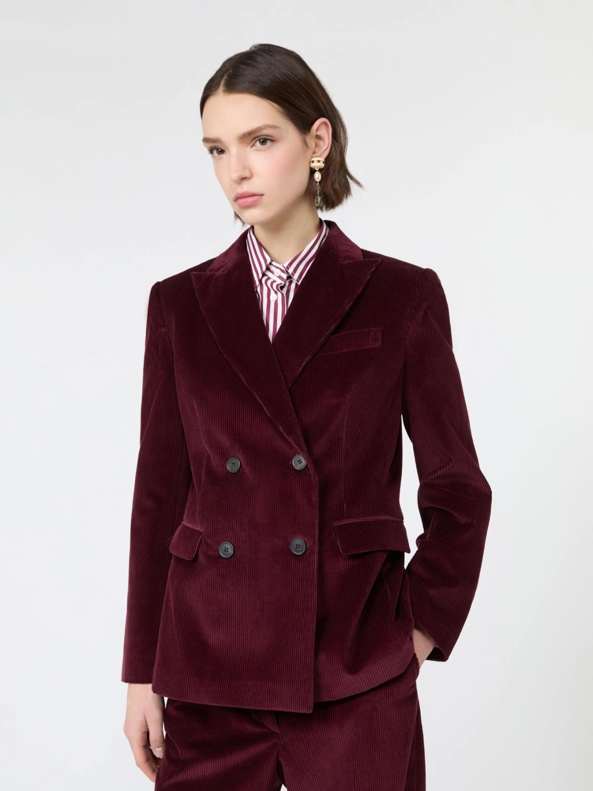 Cotton corduroy velvet blazer - Bordeaux