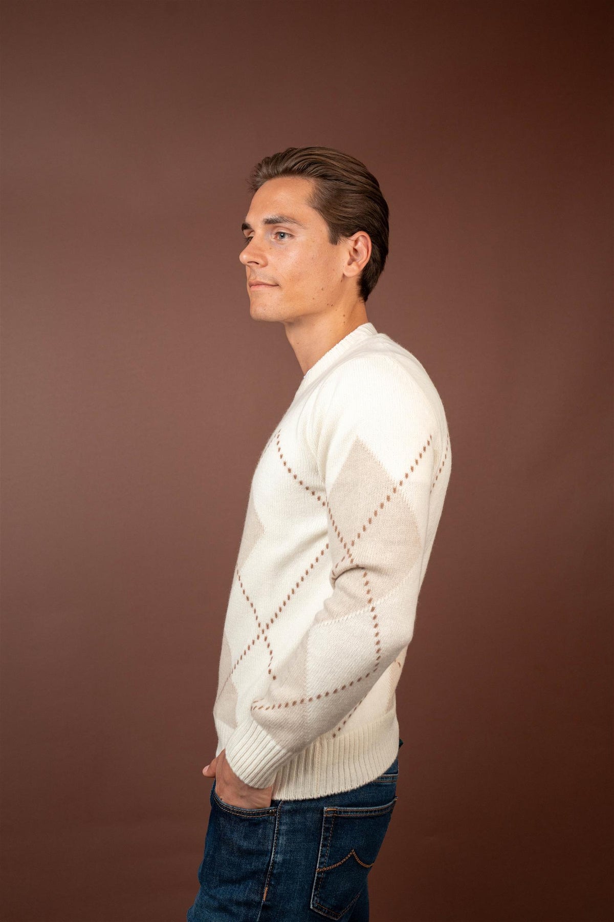 Argyle Crewneck Cashmere - Off White