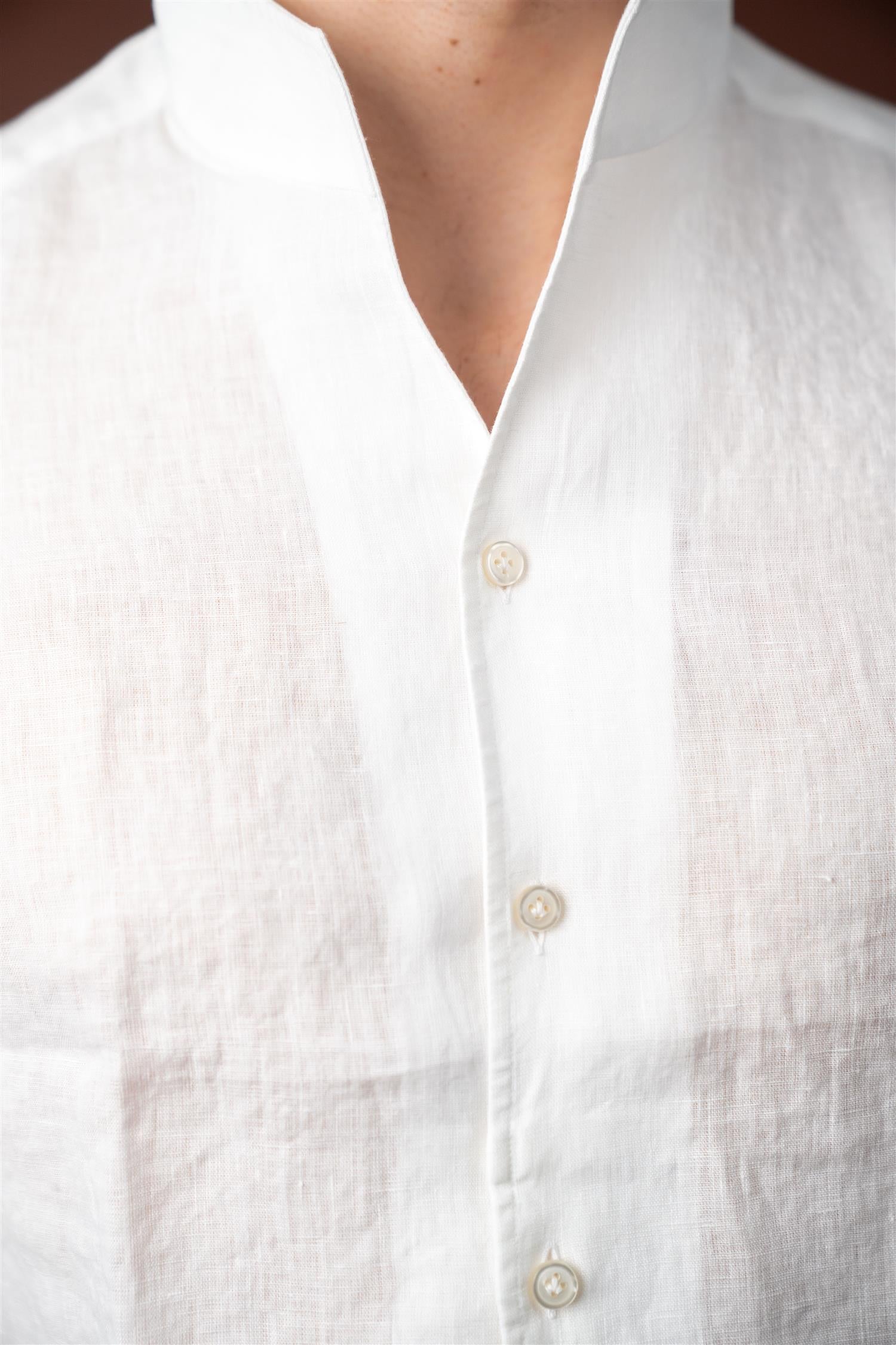 No Collar Linen - White
