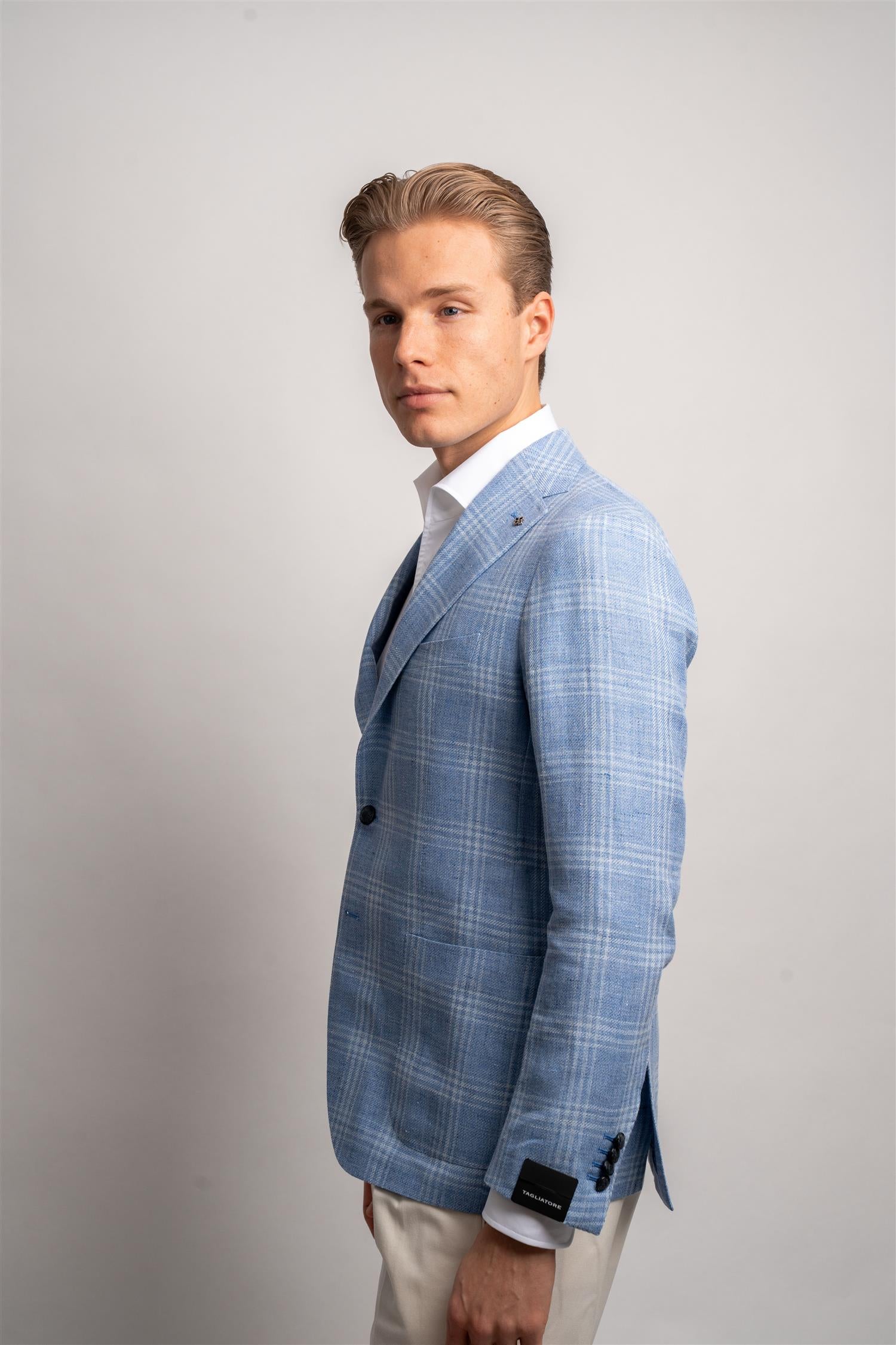 Blazer Linen - Lyseblå ruter