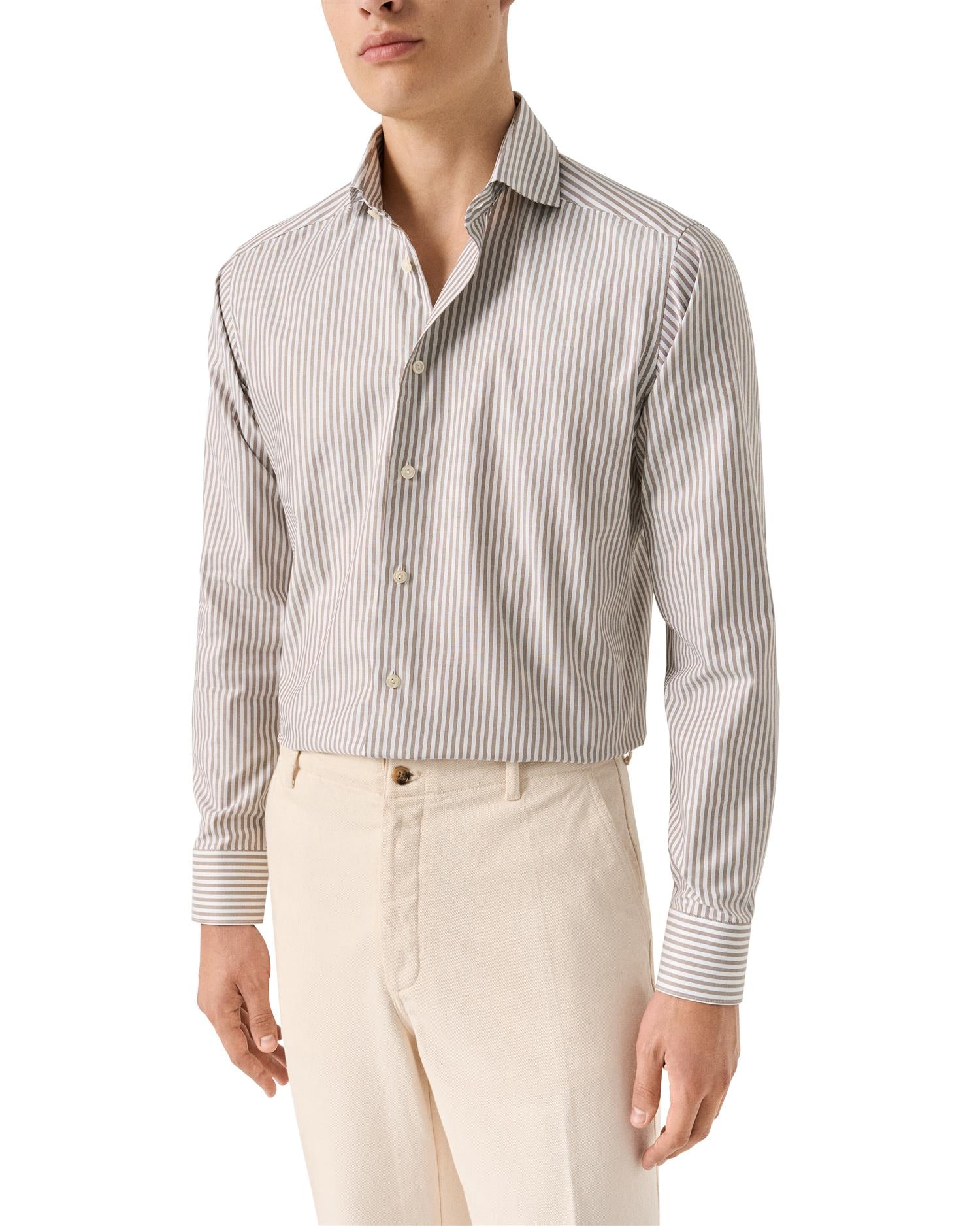 Striped Signature Oxford Shirt Slim - Beige