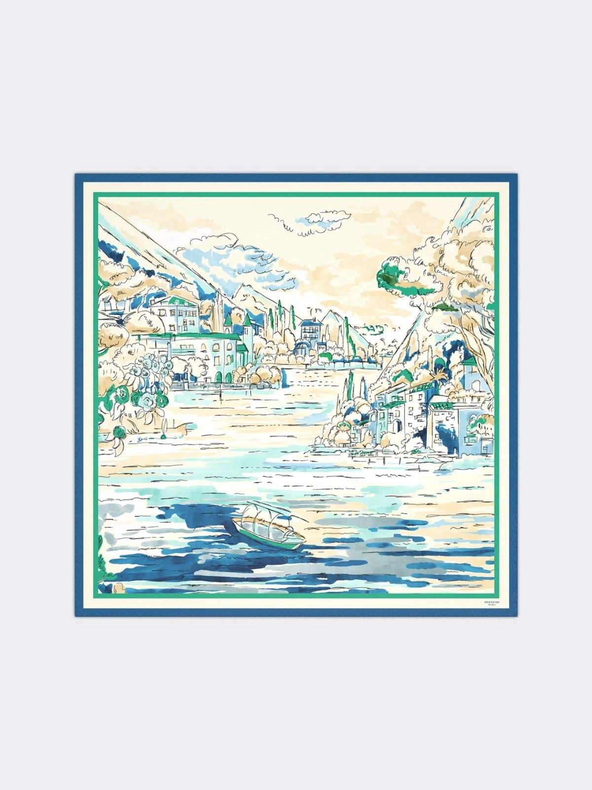 Printed silk foulard 90 x 90 - China Blue
