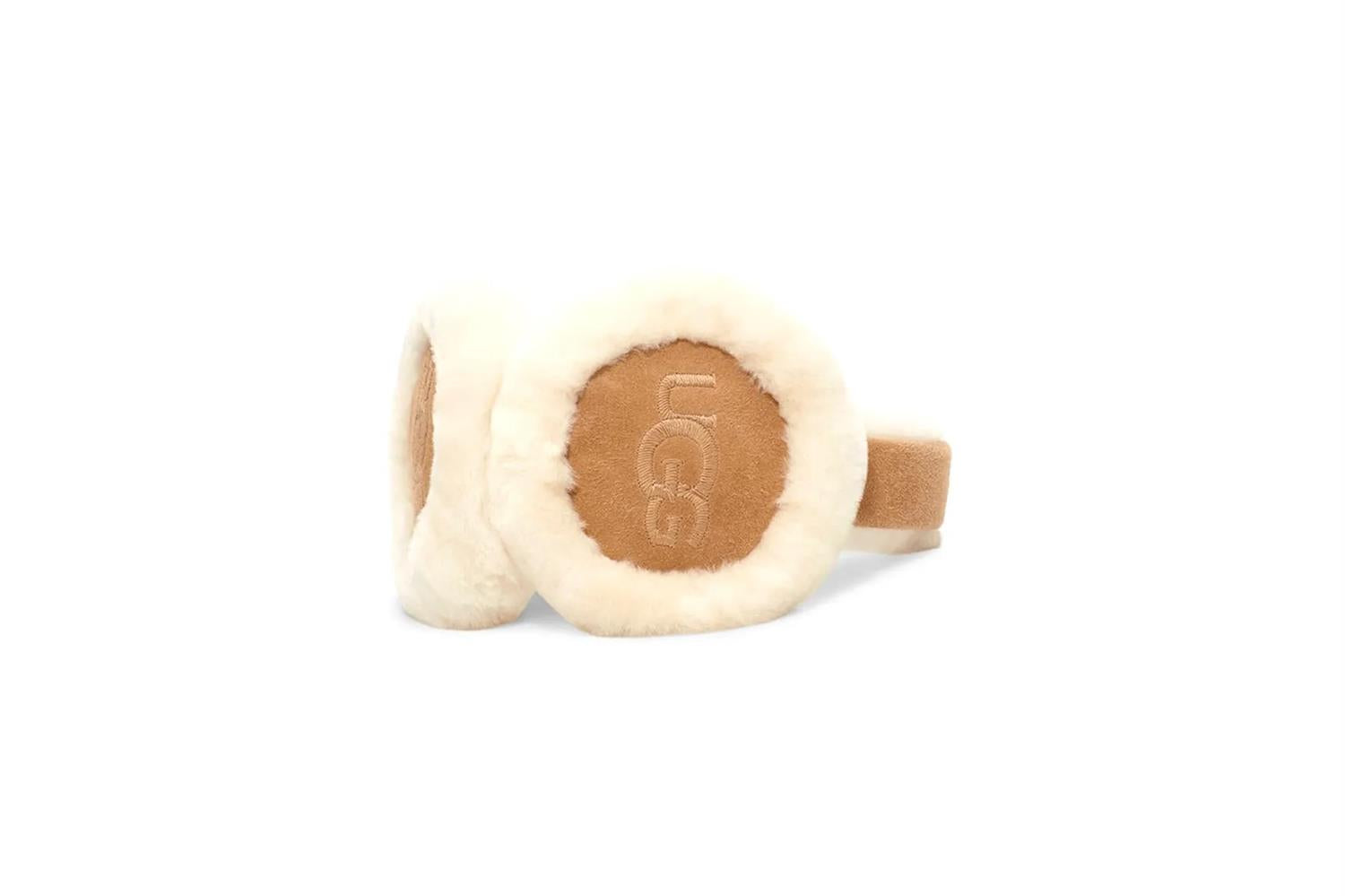 W Sheepskin Embroidery Earmuff - Chestnut