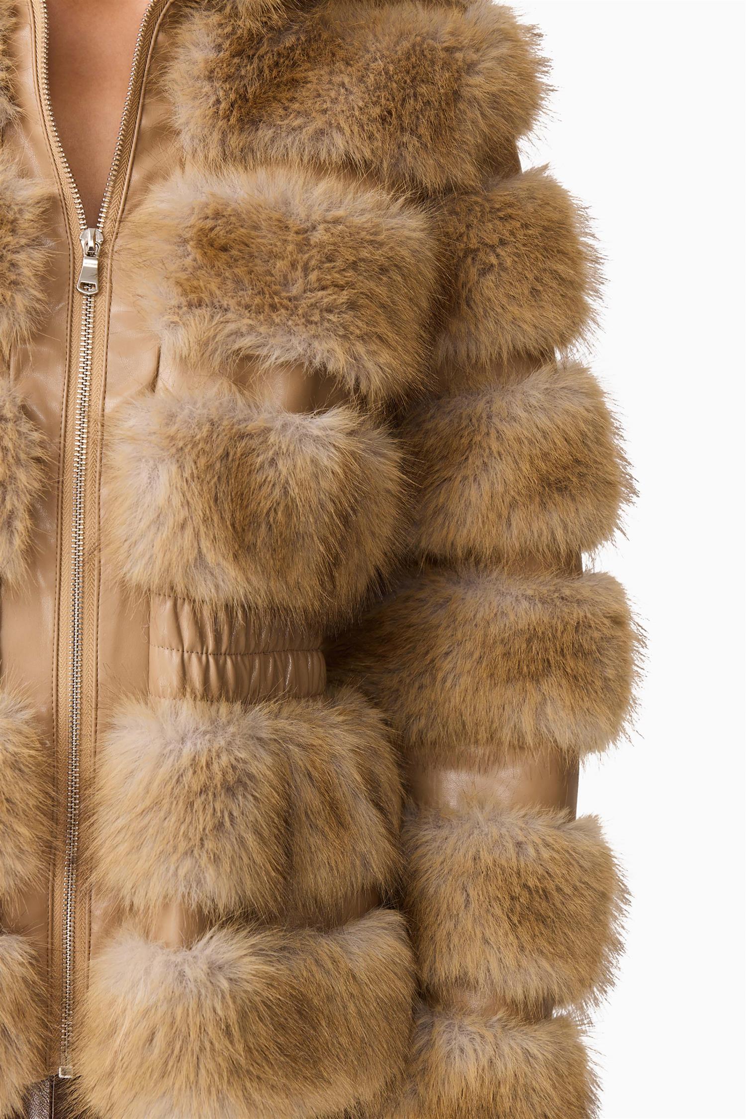 Aisling Faux Fur and Leather Jacket Taupe