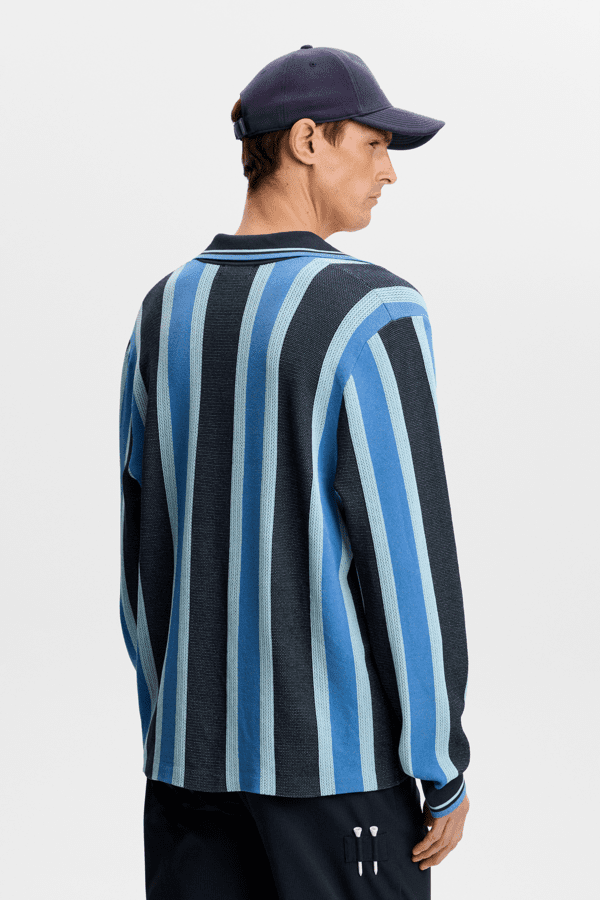 Silas Stripe Polo Knit - Navy