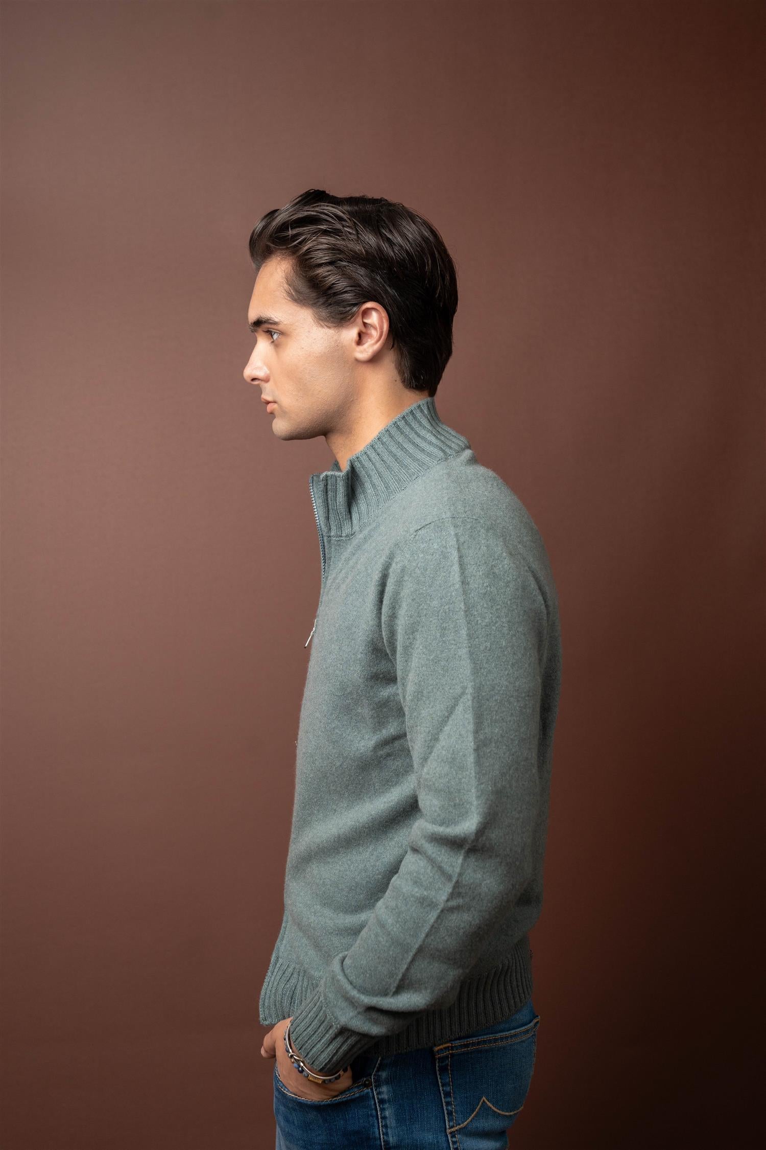 Full Zip - Felted Cashmere - Blue Melange