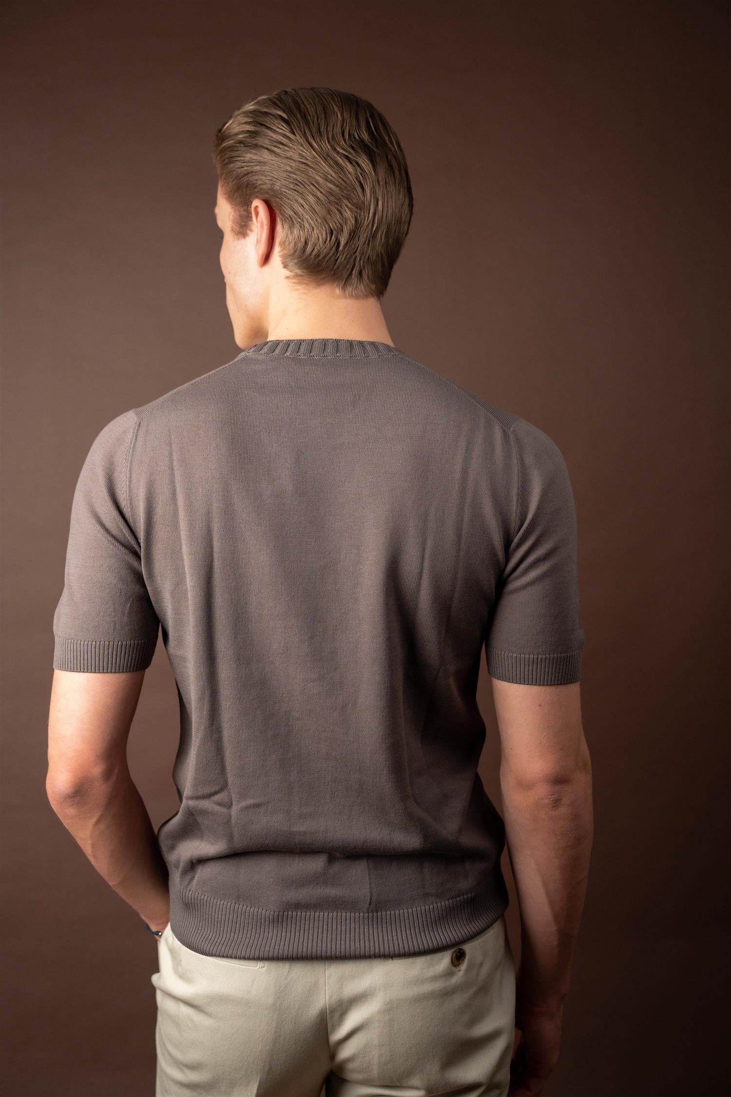 Knitted Cotton T-shirt - Brun