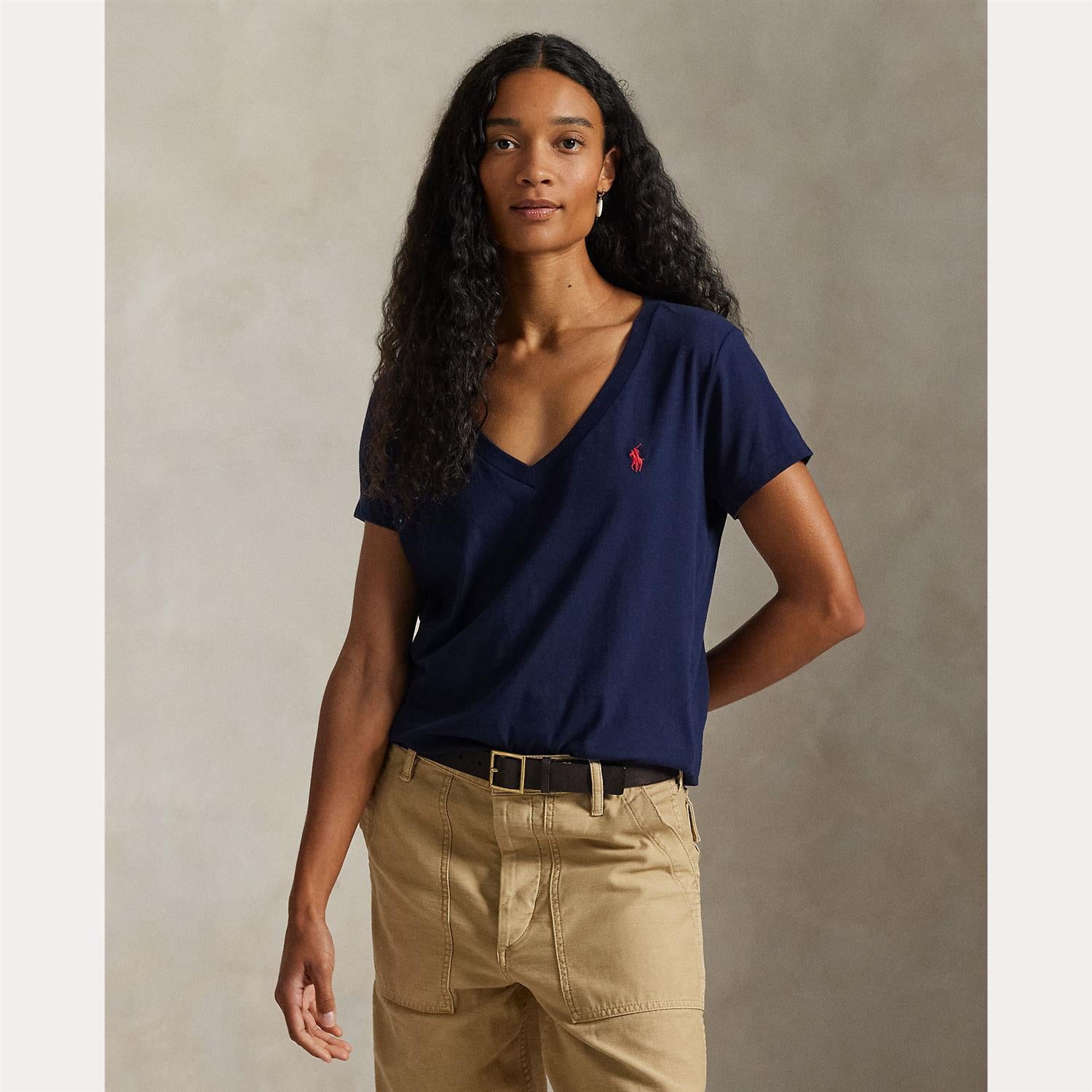 Cotton Jersey V-Neck Tee Navy