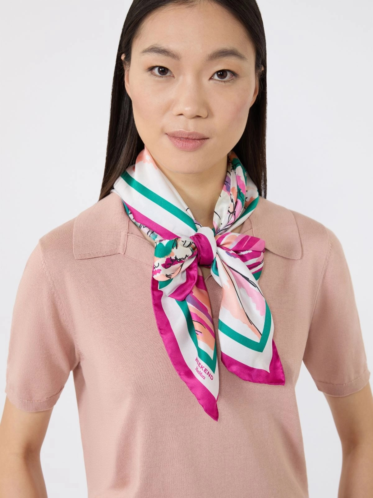 Printed silk foulard 90 x 90 - Pink