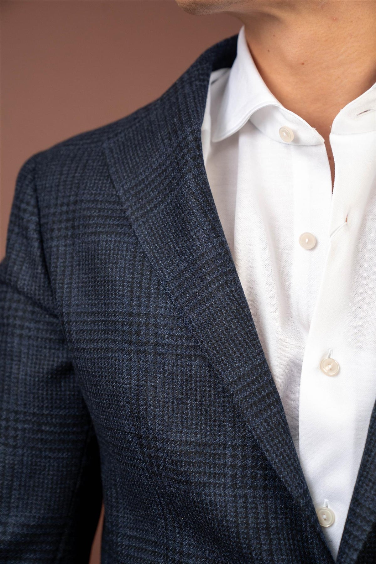 Check Wool Blazer - Navy