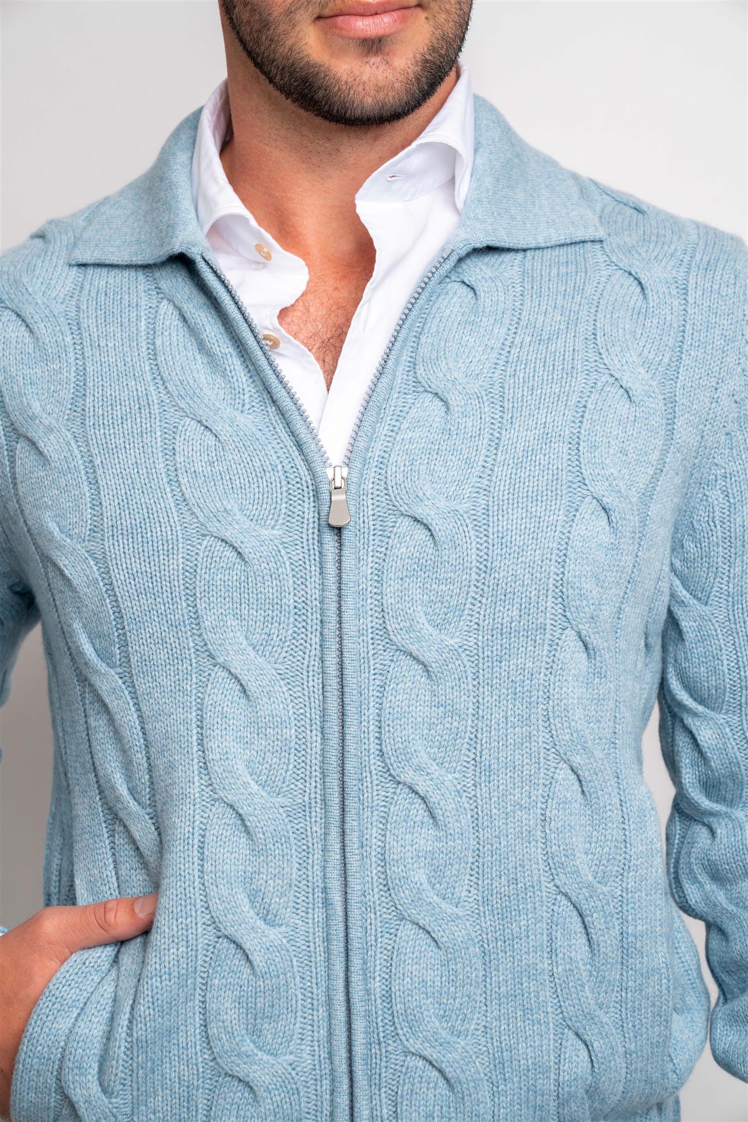 Full Zip Cable - Light Blue