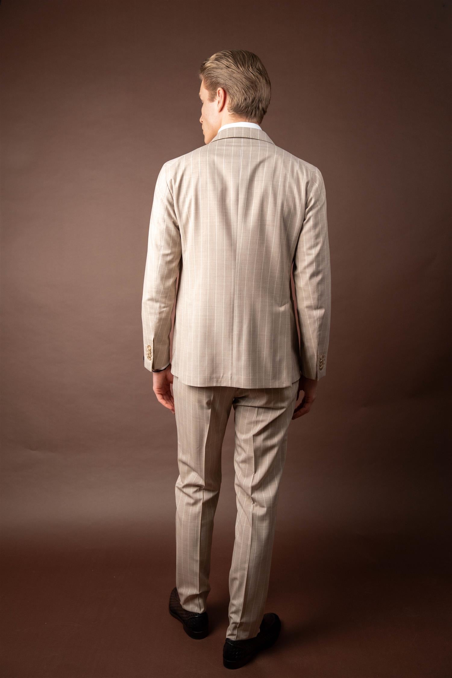 Pinstripe Suit - Beige