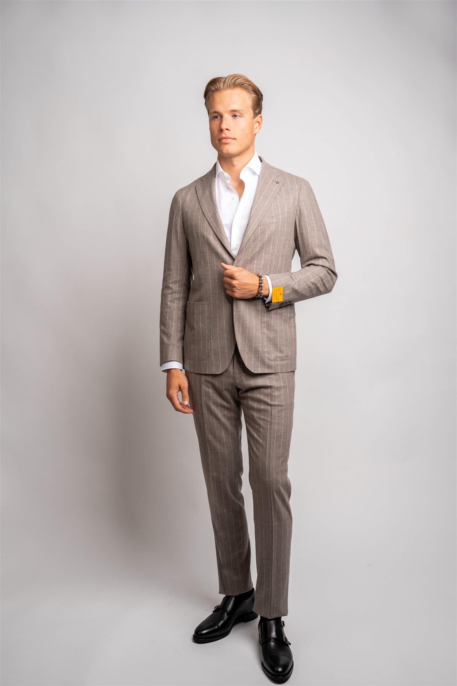 Wool Cashmere Pinstripe Suit - Brown