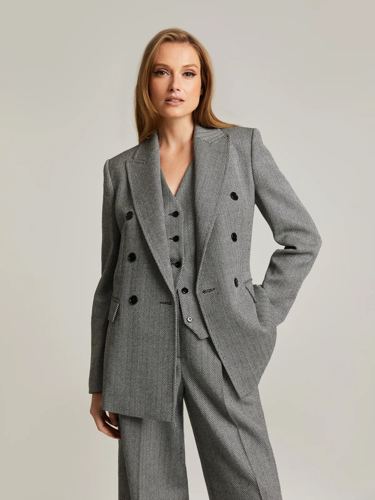 Traci Wool Blazer Grey Herringbone