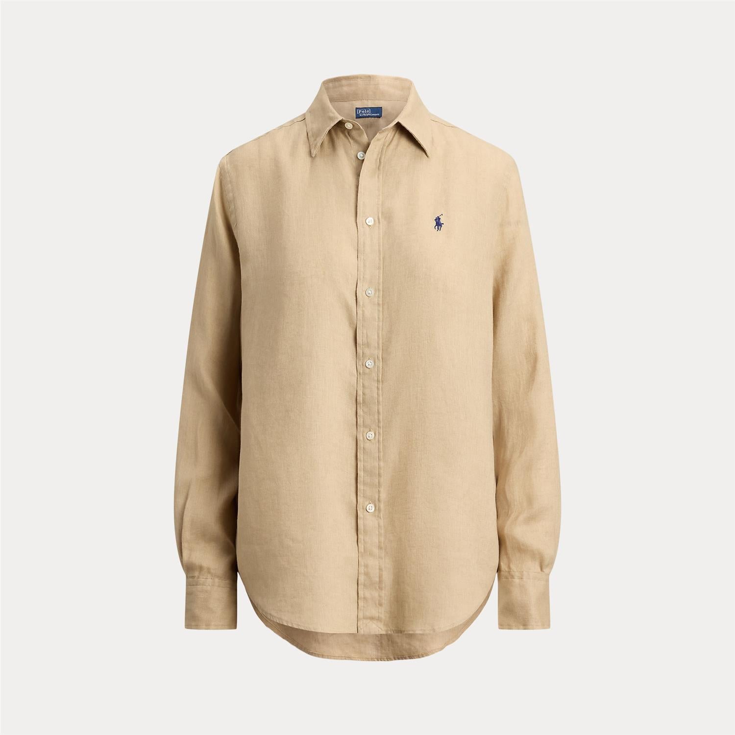 Classic-Long Sleeve-Button Front Shirt Beige