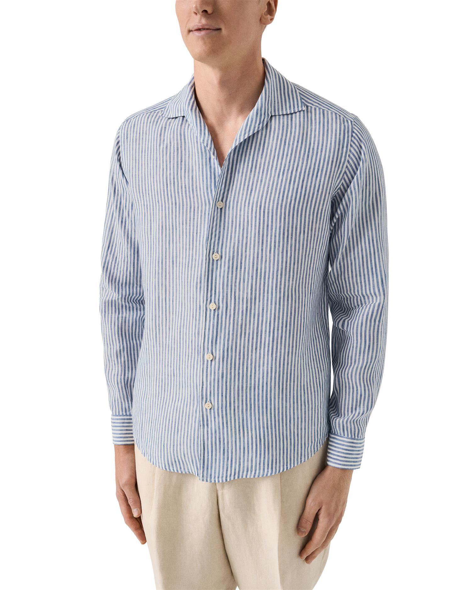 Striped Linen Shirt - Navy