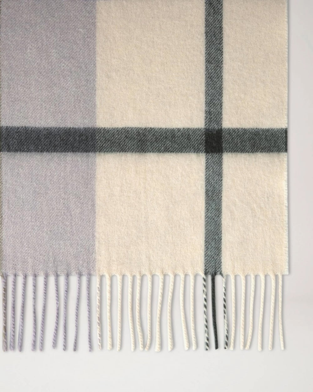 Small Check Merino Wool Scarf Eggshell & Olive Merino Wool