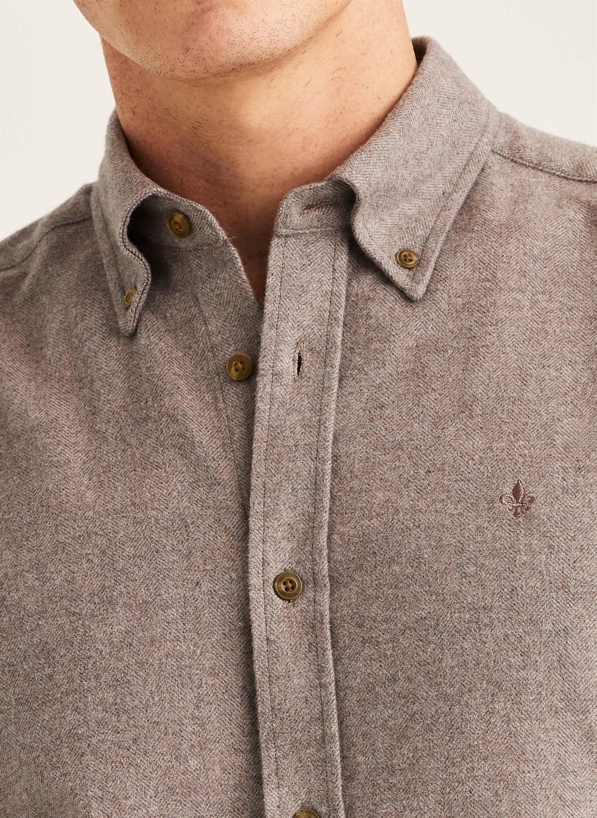 Flannel Herringbone Shirt Slim - Brown