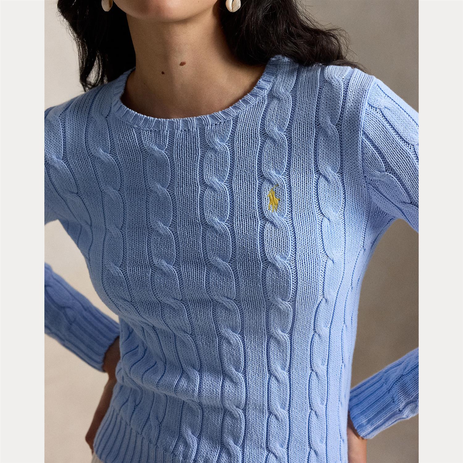 Cable-Knit Cotton Crewneck Sweater Baby Blue