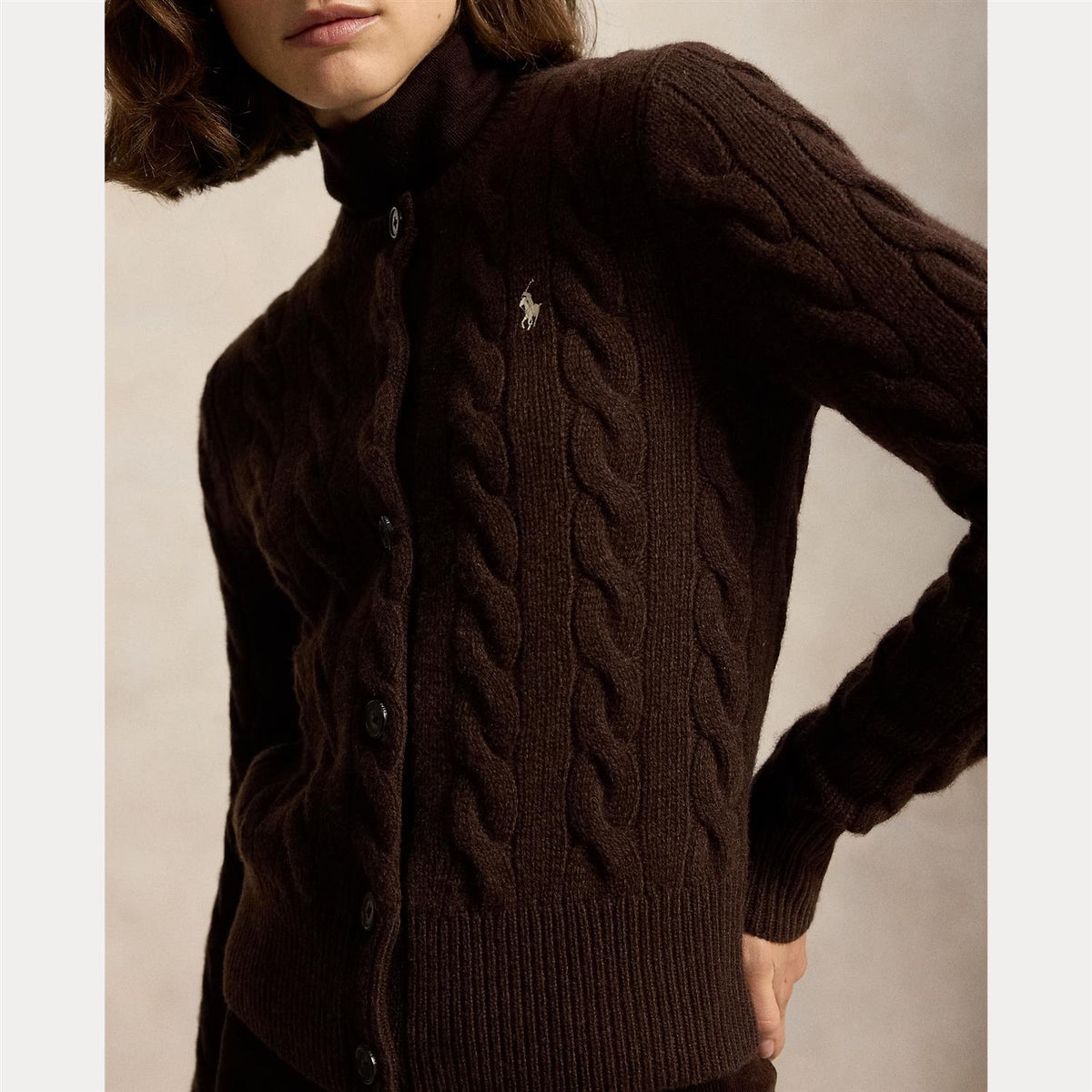 Cable-Knit Wool-Cashmere Cardigan - Brown
