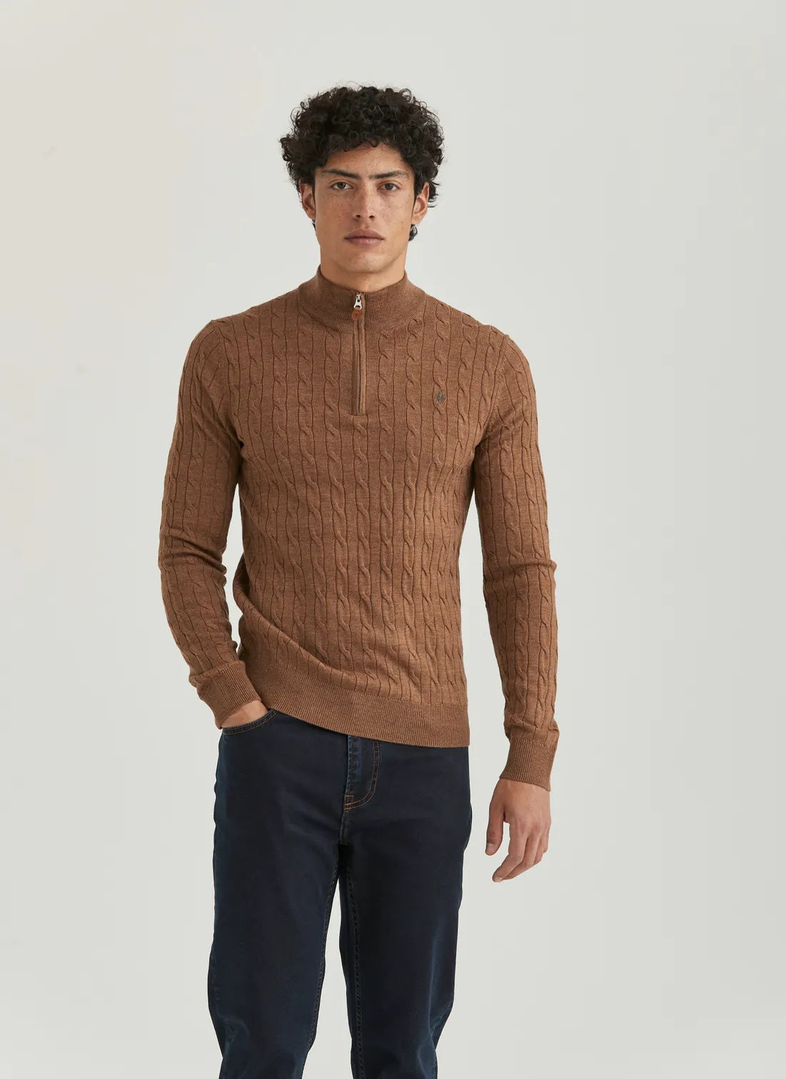 Merino Cable John Zip Camel