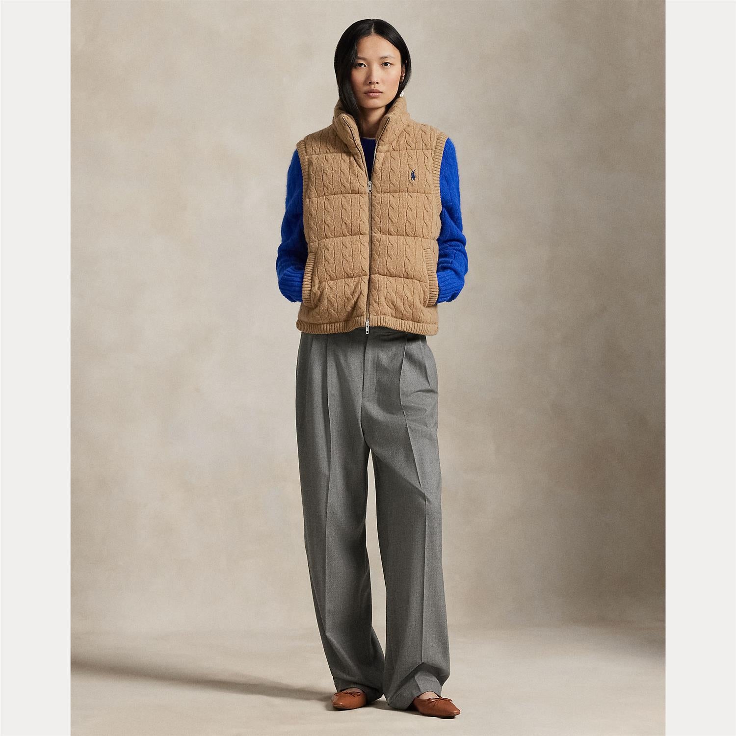 Cable Knit Wool Cashmere Quilted Vest
