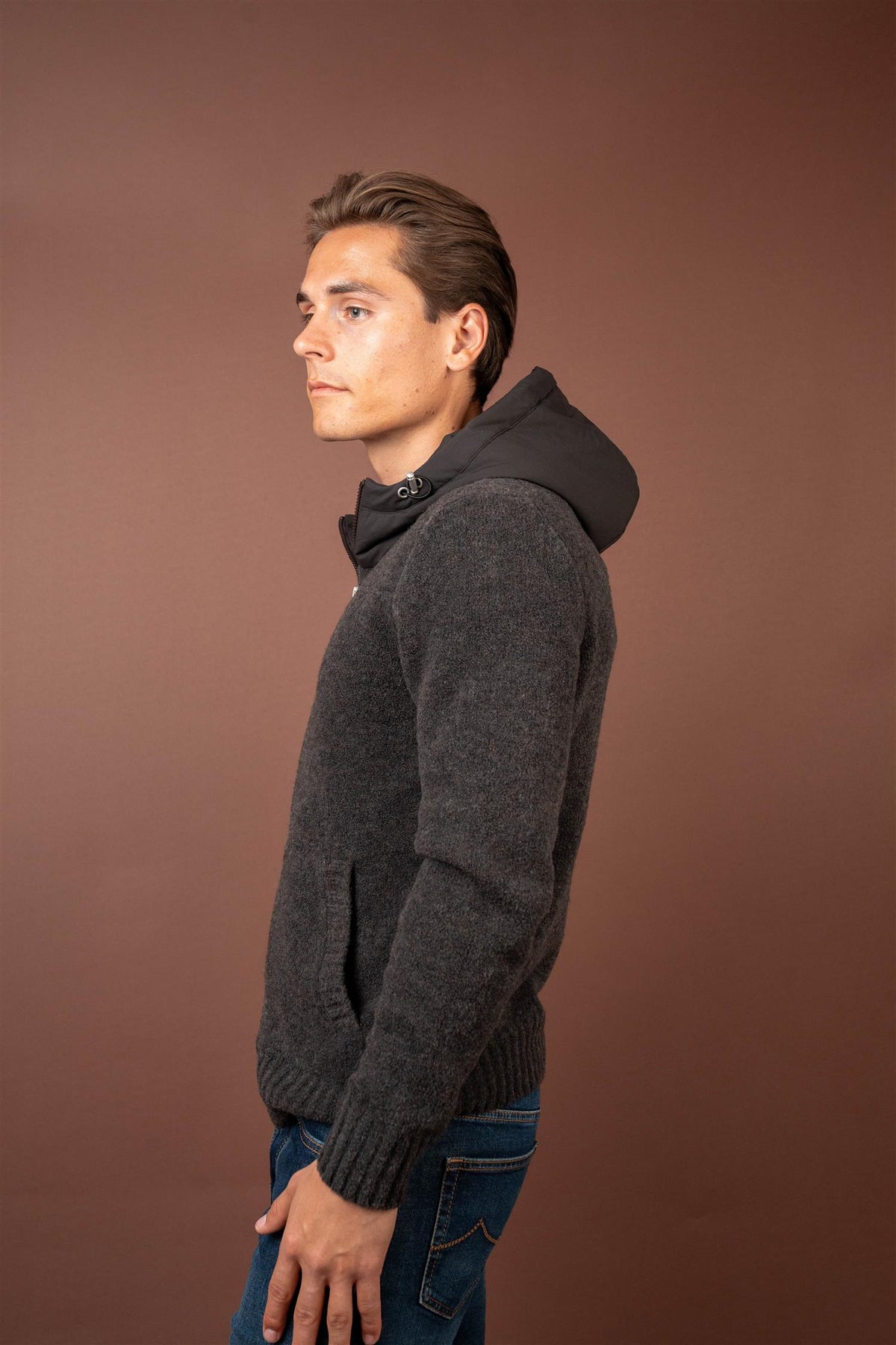 Jacket Nylon Hood - Dark Brown