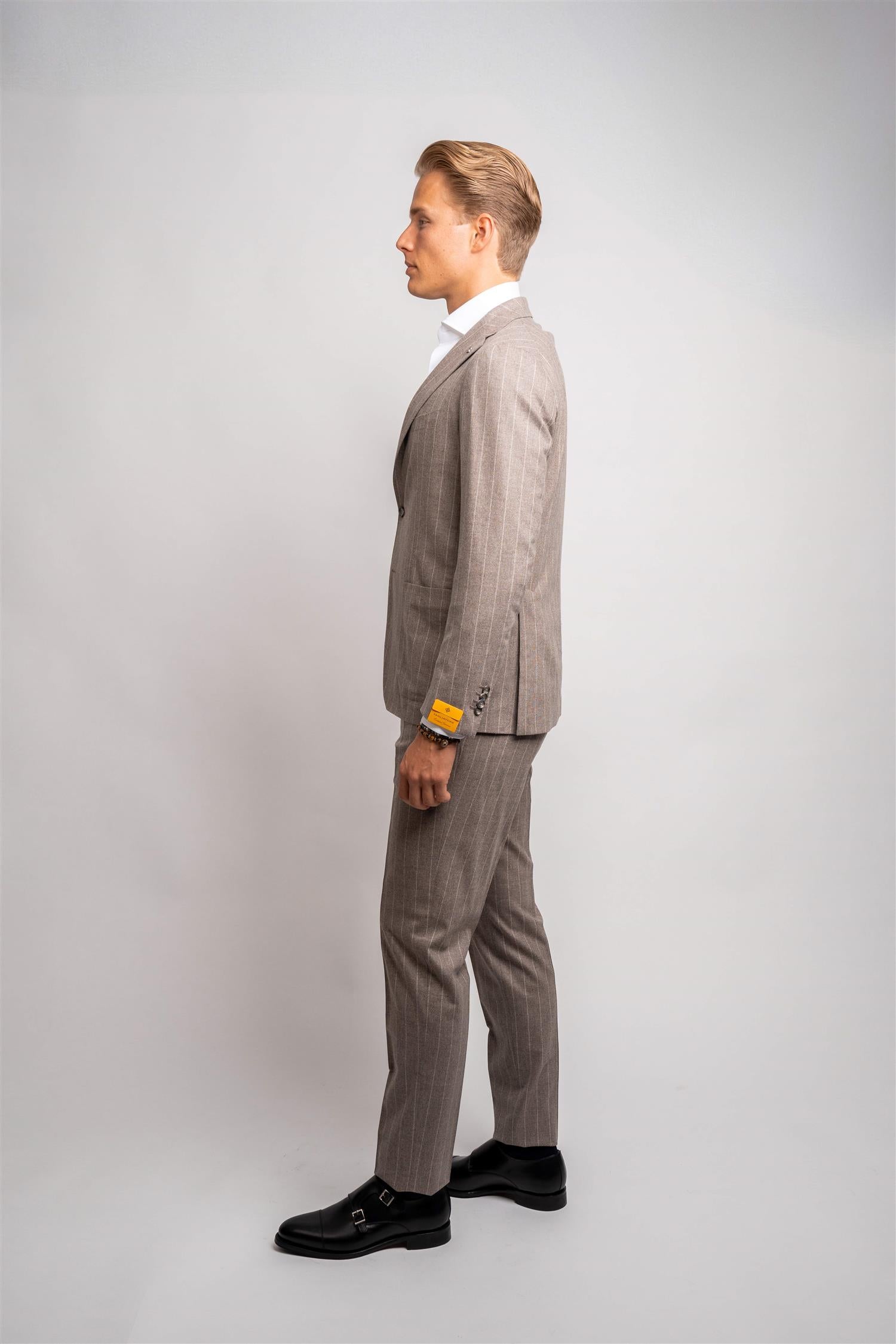 Wool Cashmere Pinstripe Suit - Brown