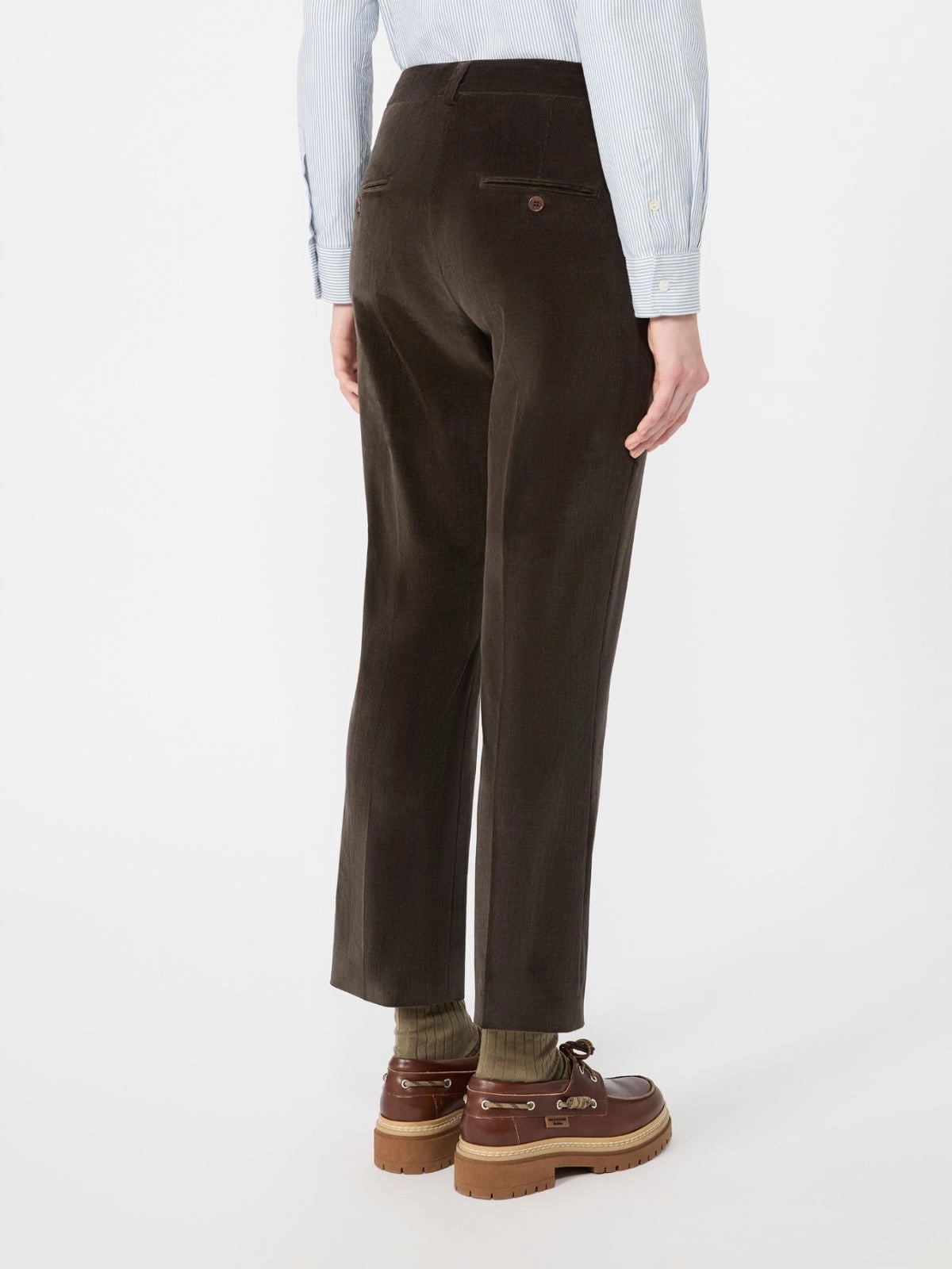 Cotton velvet cropped trousers - Dark brown
