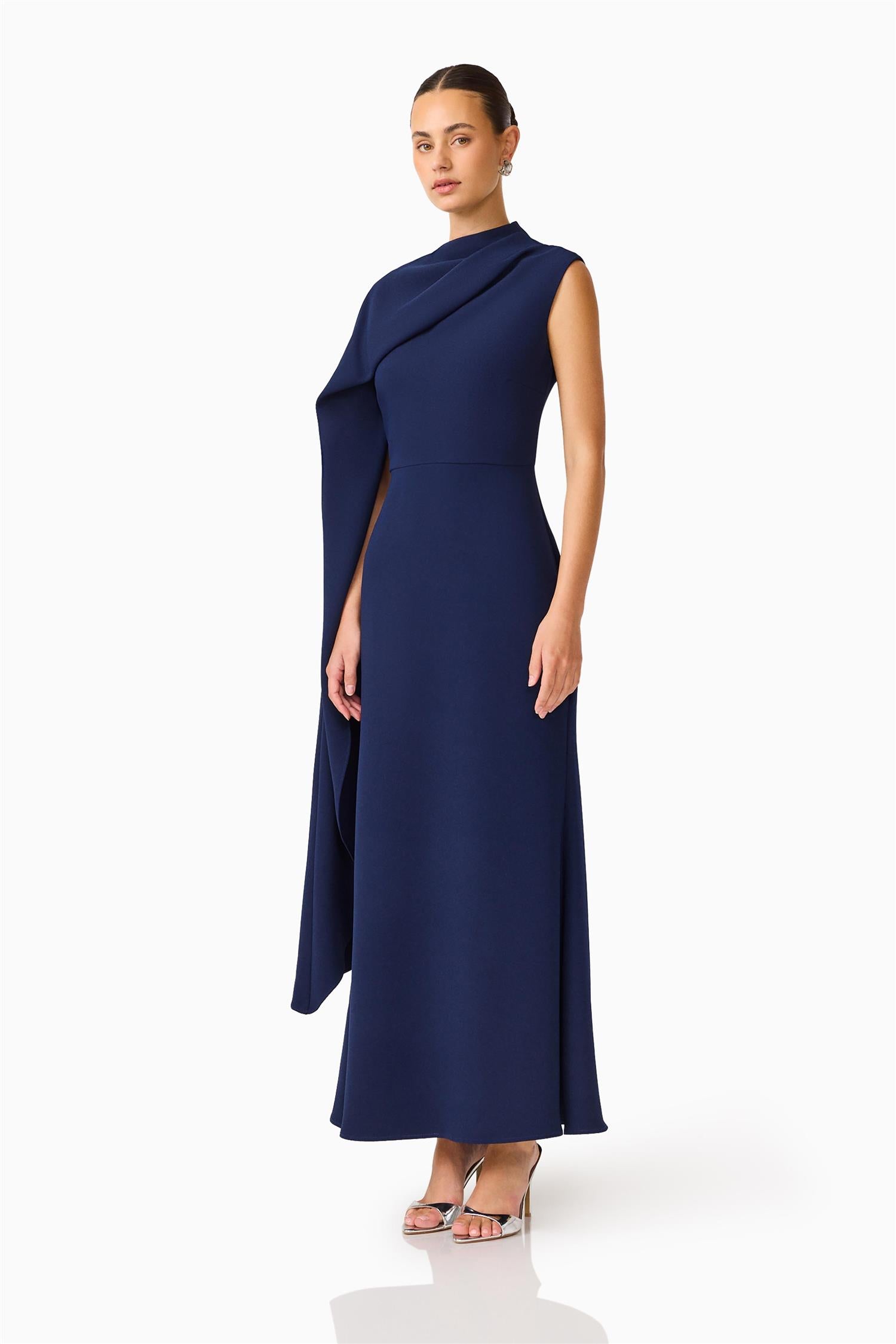 Leonora Asymmetric Cape Dress