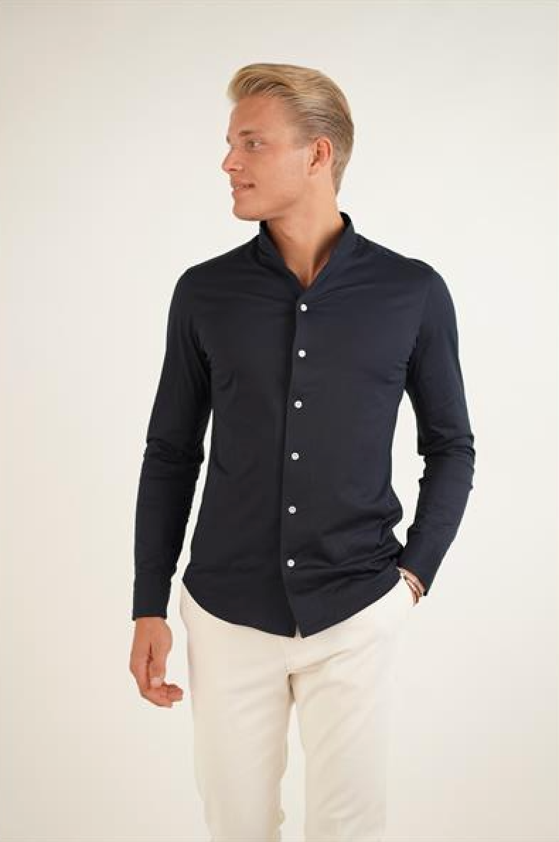 No Collar Shirt - Navy