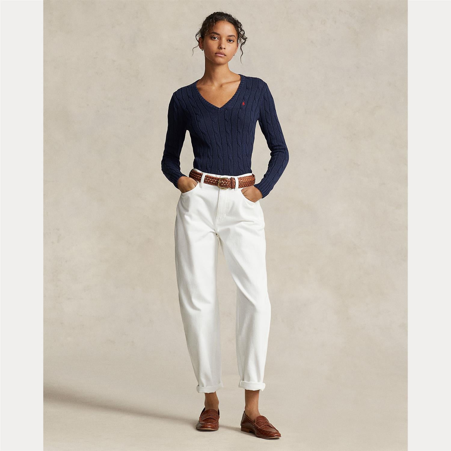 Cable-Knit Cotton v-neck Sweater
