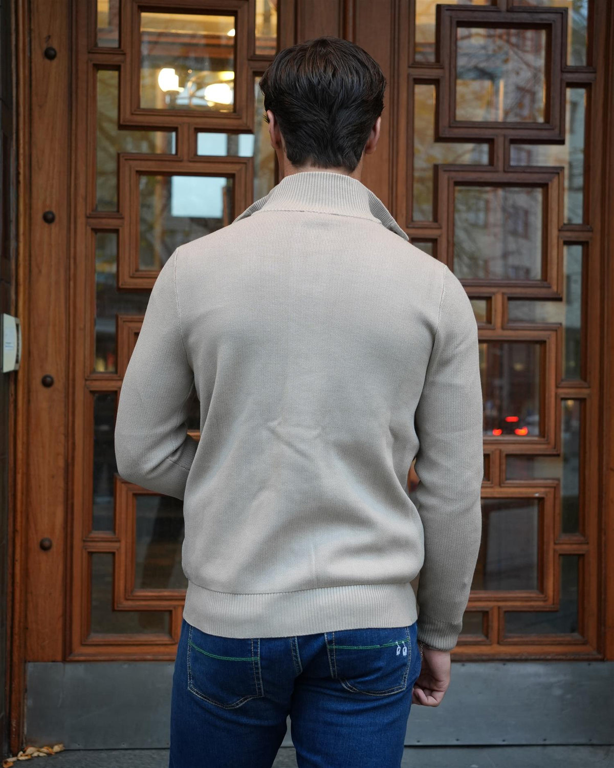Knitted Cardigan Acrylic Wool Blend - Beige