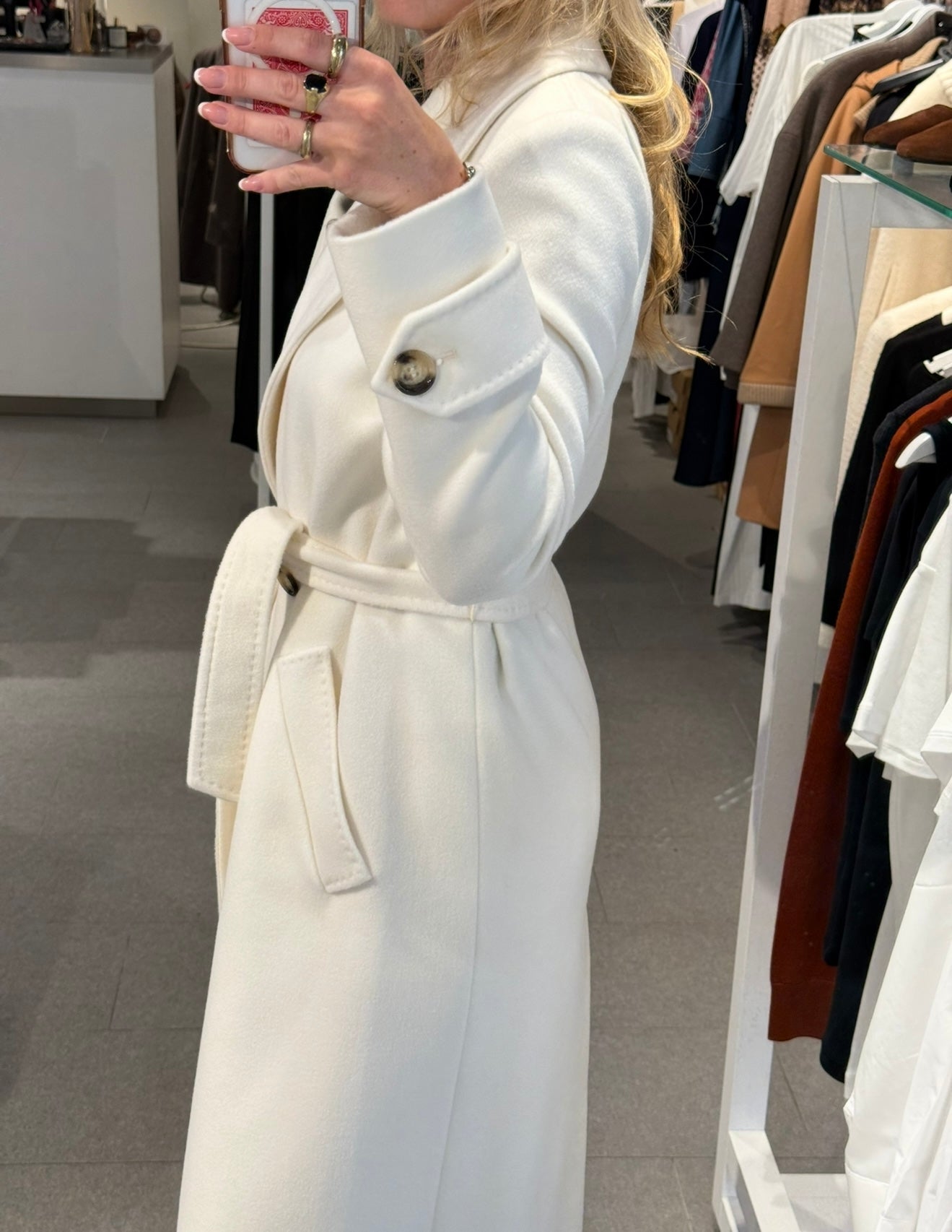 Long Coat White Belt and Buttons