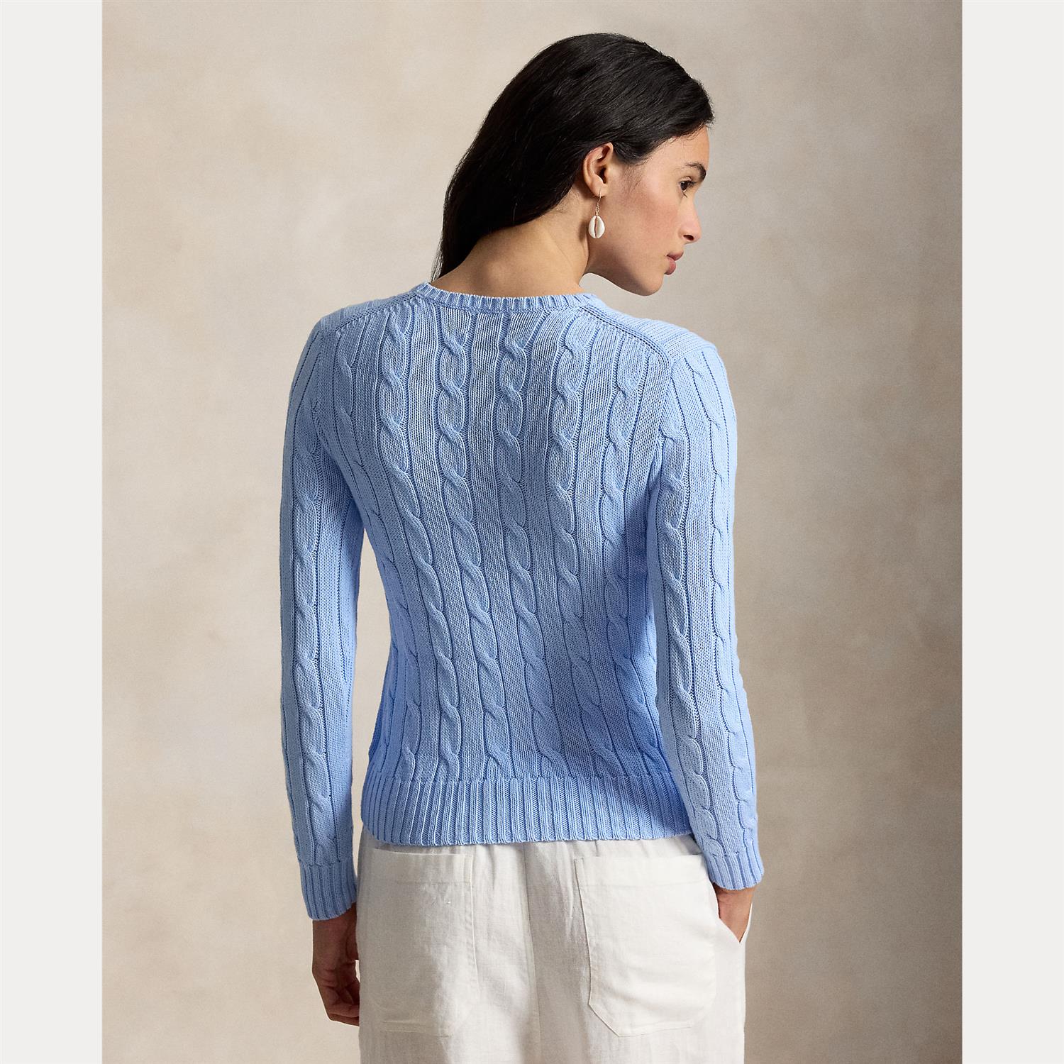 Cable-Knit Cotton Crewneck Sweater Baby Blue