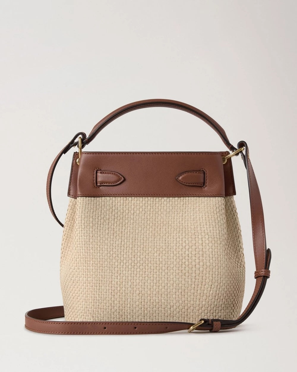 Islington Bucket Raffia & Leather Ecru-Bright Oak