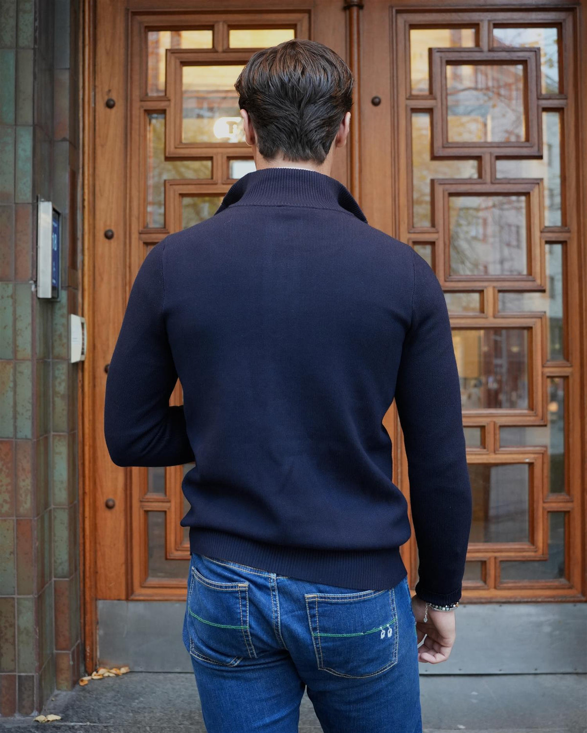 Knitted Cardigan Acrylic Wool Blend - Navy