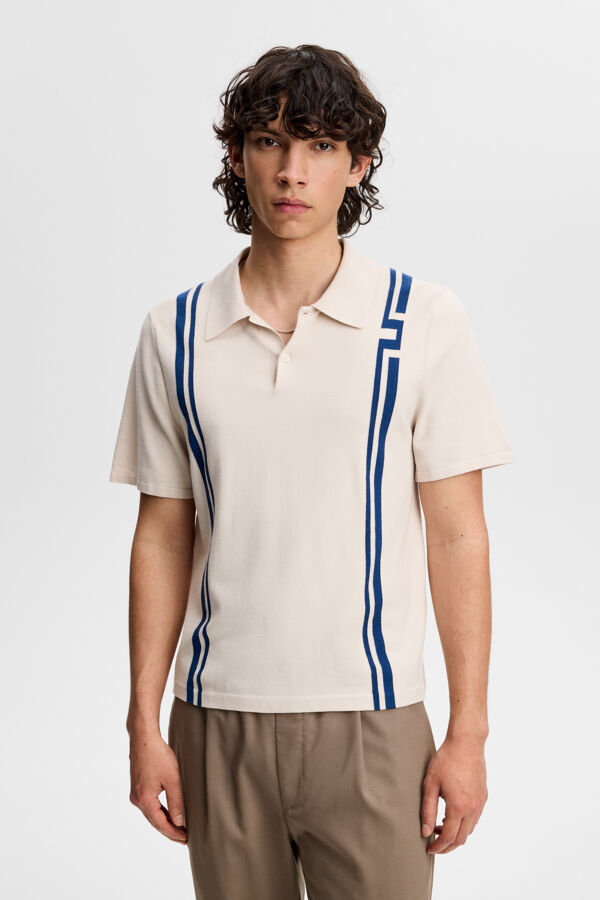 Rylan Stripe Knit Golf Polo - Moonbeam