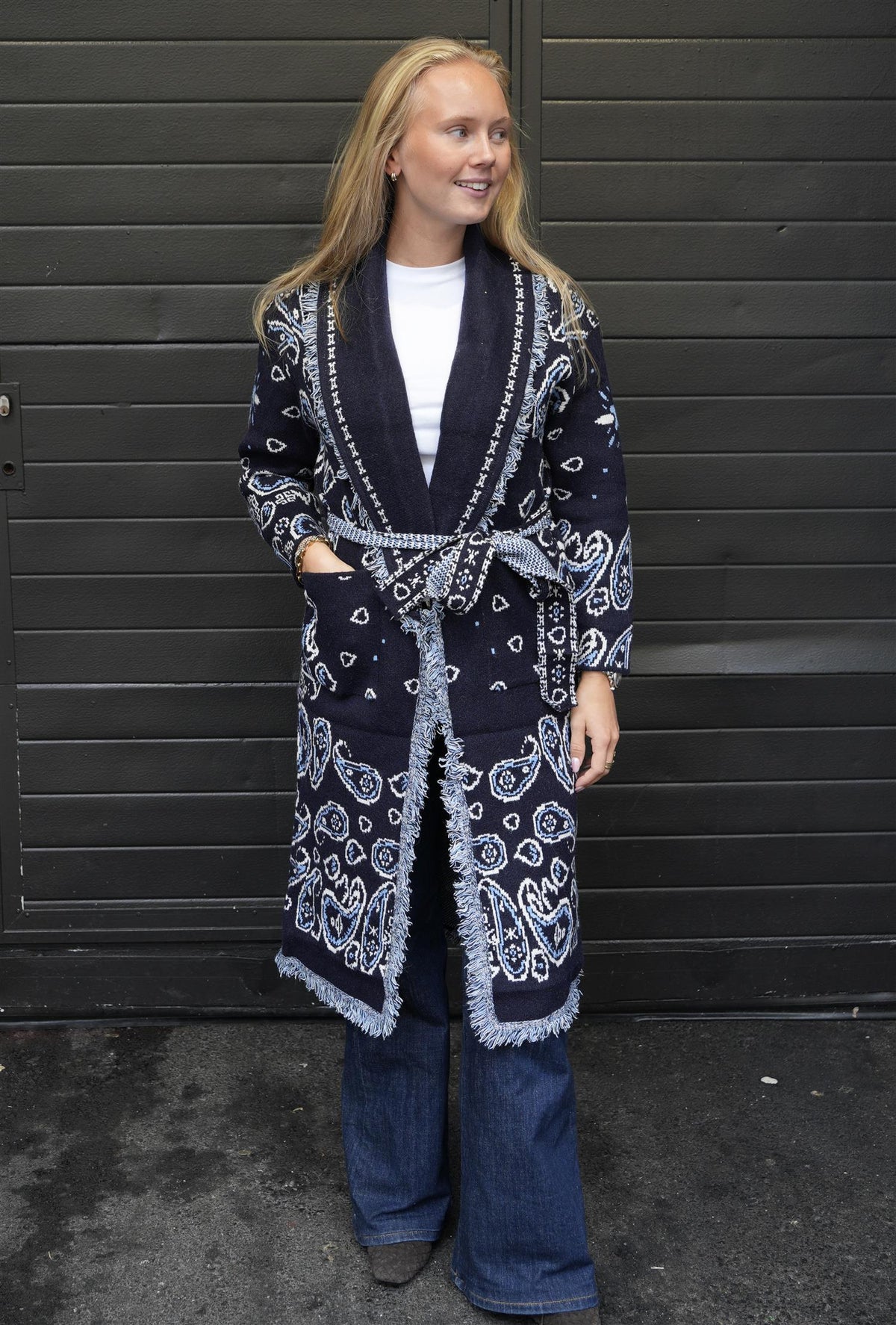 Fringed Paisley Jacket Maxi - Navy