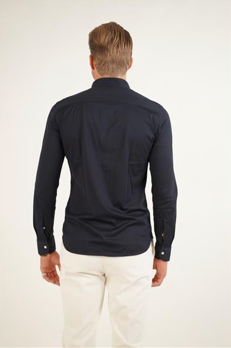 No Collar Shirt - Navy