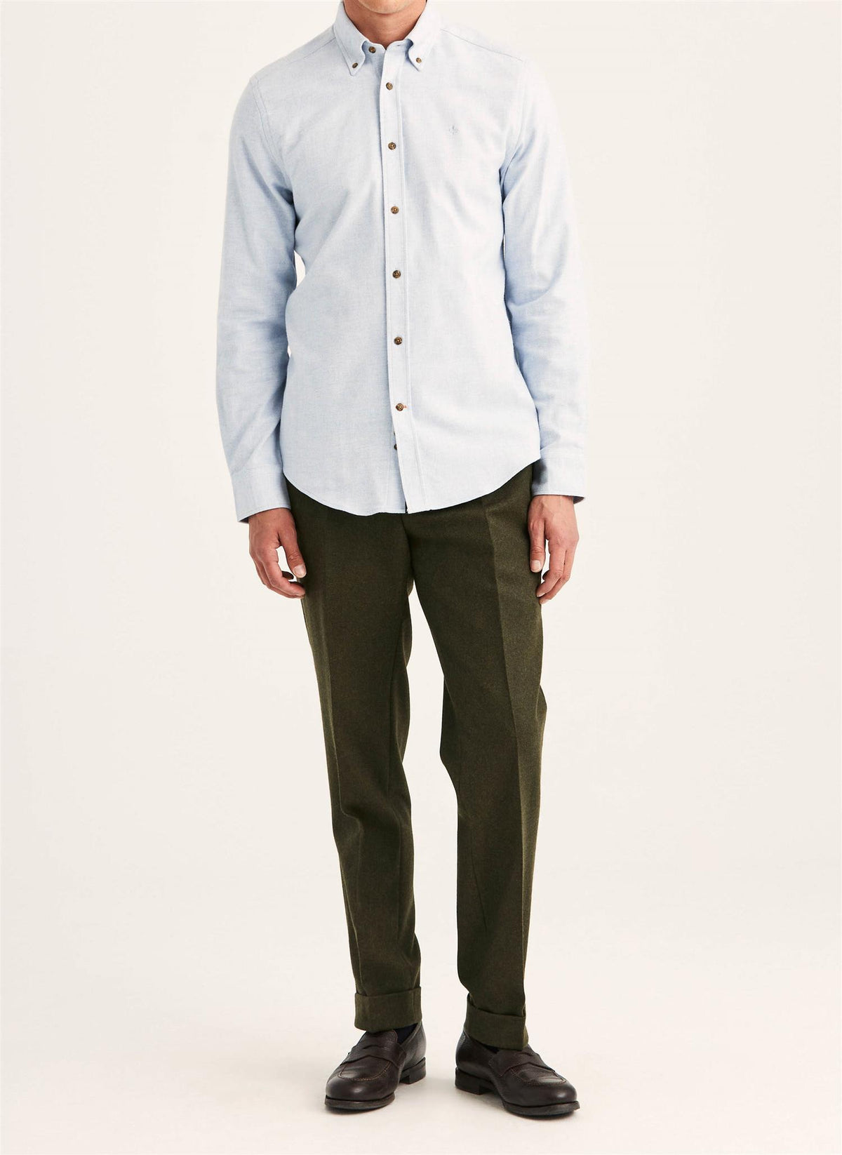 Flannel Herringbone Shirt Slim - Light Blue