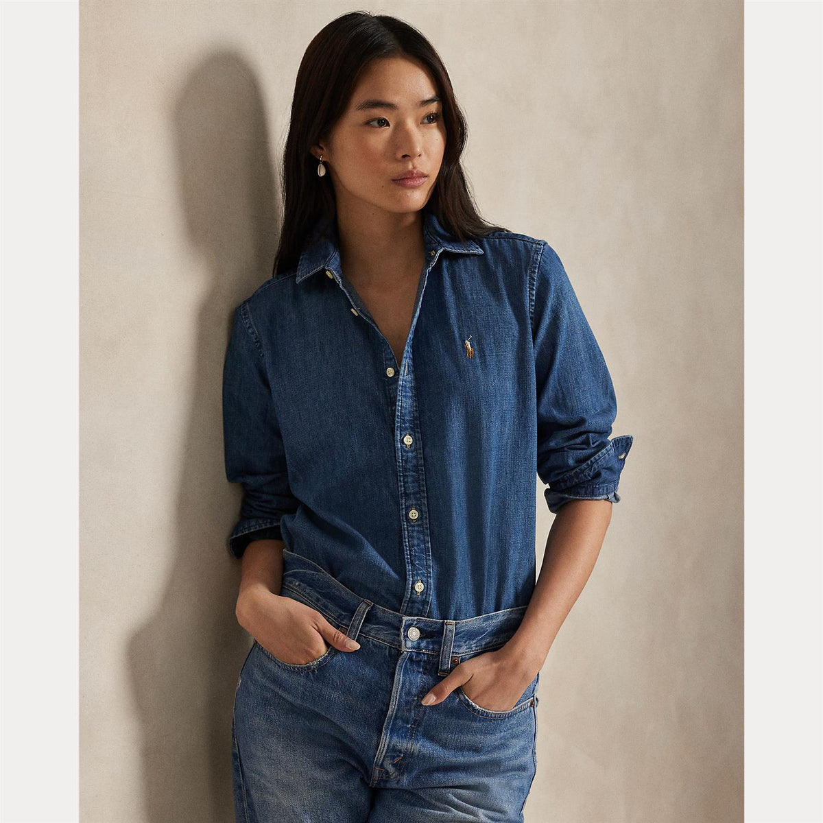 Denim Long Sleeve Button Front Shirt